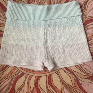 Cable Knit High-Waist Women’s Shorts in Light Blue, Pink, White Stipe